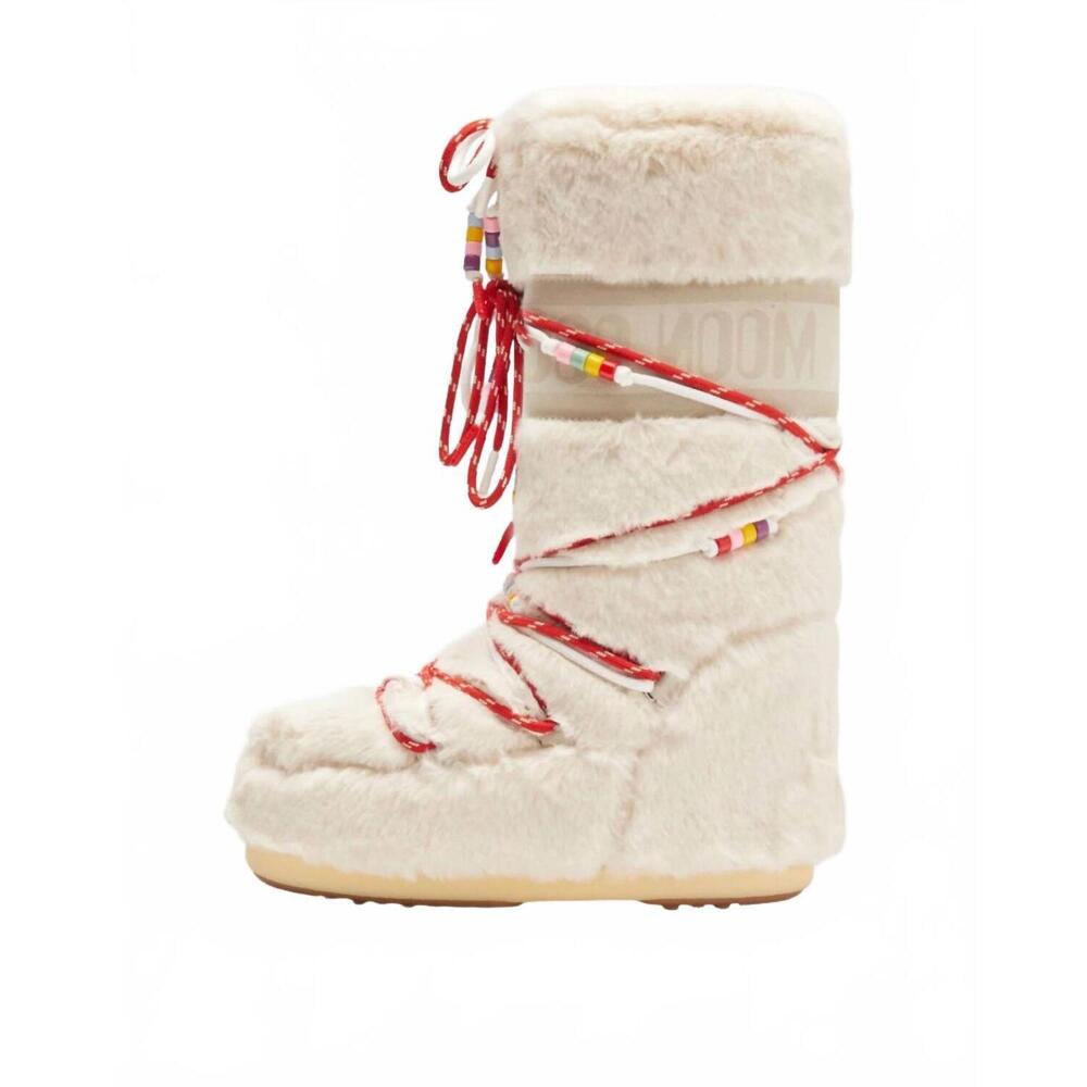 NEW MOON BOOT kid's icon faux fur beads tall boot in cream